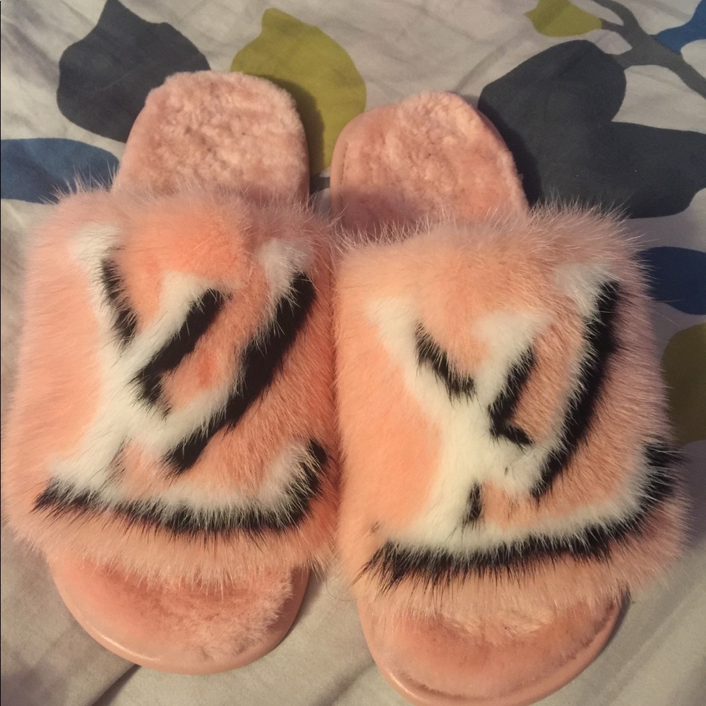 LV mink and shearling house slippers